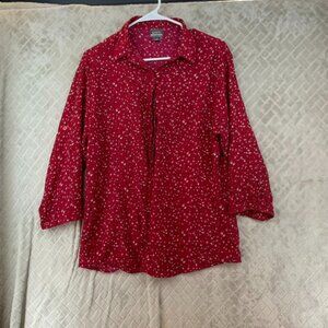 Uniti Casuals Womens 1X Shirt Red Star Patriotic Button Up Half Sleeve Collared